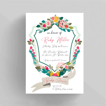 Woodland Flora Baby Shower Invitation