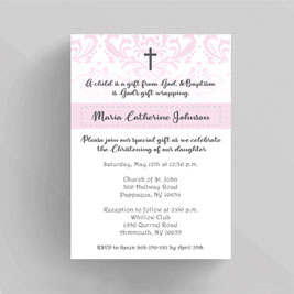 Ribbon and Damas Baptism Christening Invitation