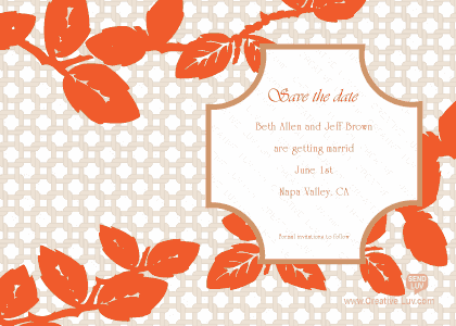 Asian Motif Announcement, orange leaves, bridal shower invitation, engagment annoucement, asian theme invitation