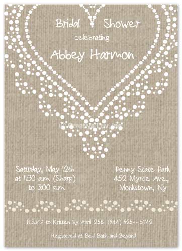 Heart Embellishment in Burlap Bridal Shower Invitation