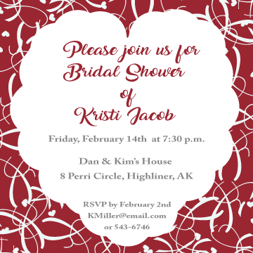 Puffy Heart Bridal Shower Valentine Flat Invitation